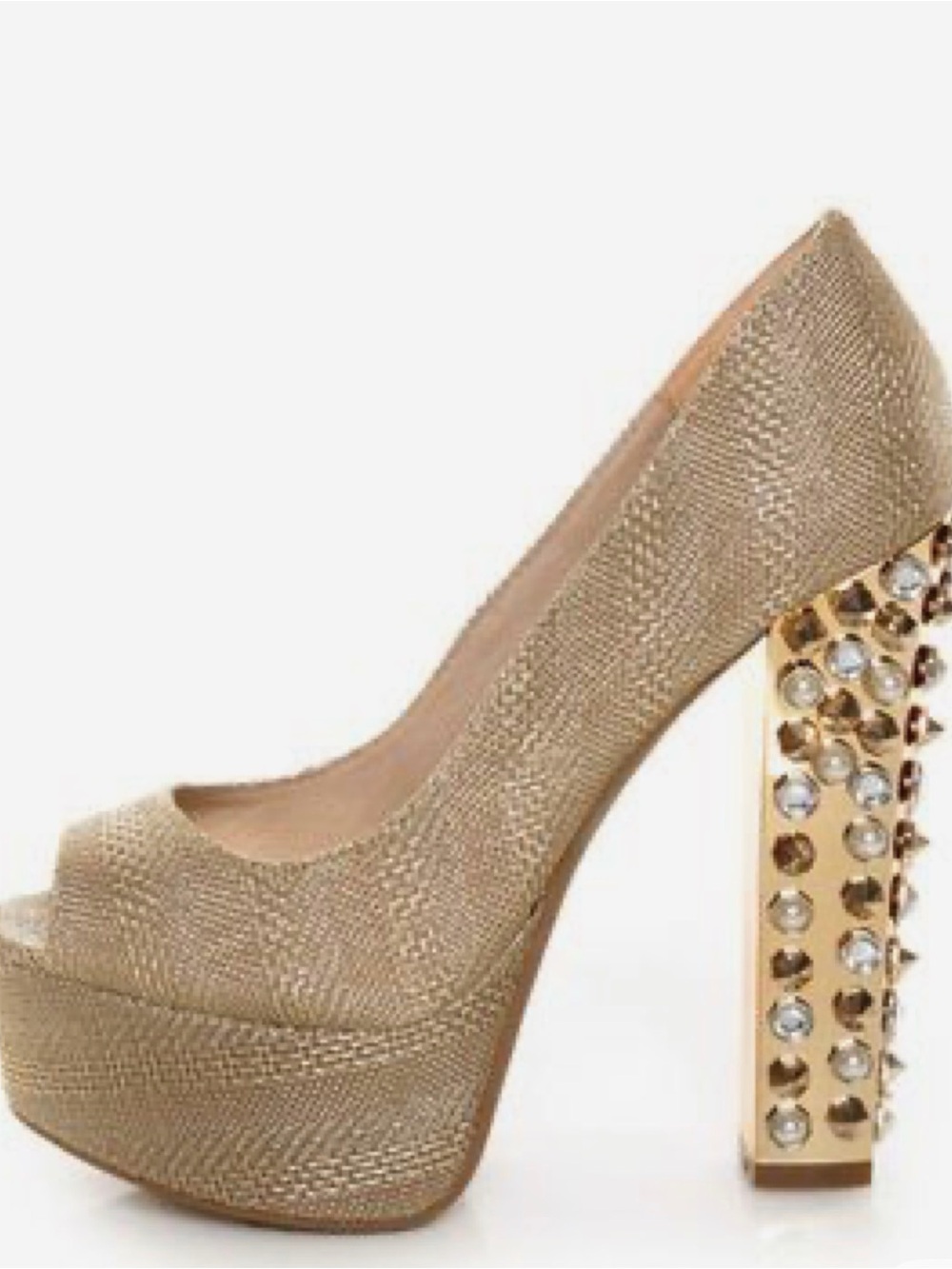 ZIGI girl Gold Crystal-Studded Platform Peep-Toe Pumps